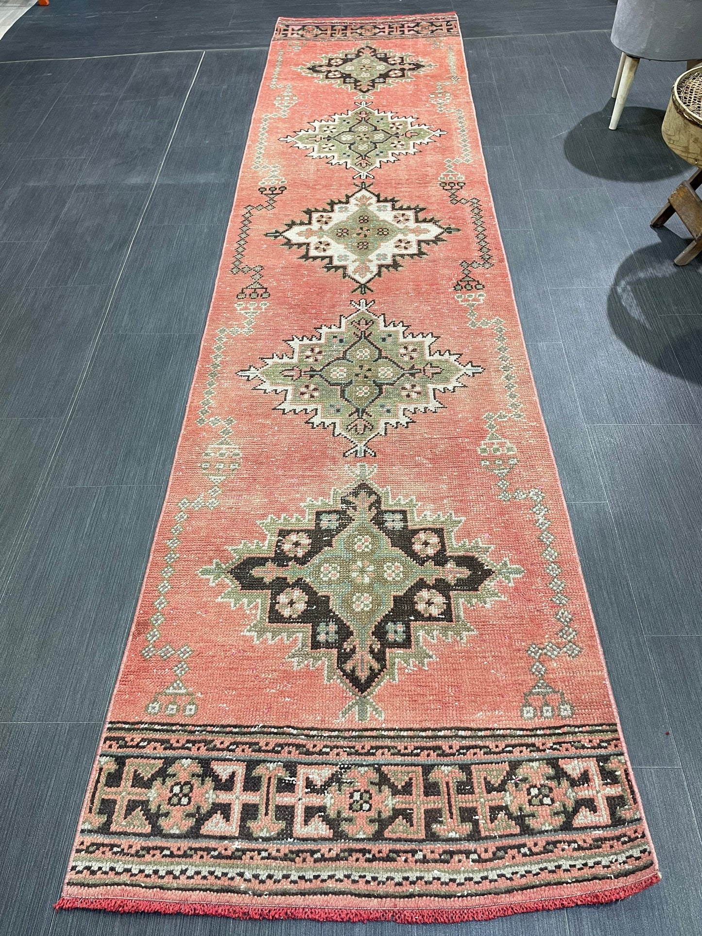 Vintage Runner Rug, Handmade 2.6 x 11 Runner Rug, Hand Knotted Runner Rug, Hallway Runner Rug, Kitchen Runner Rug Wool Runner