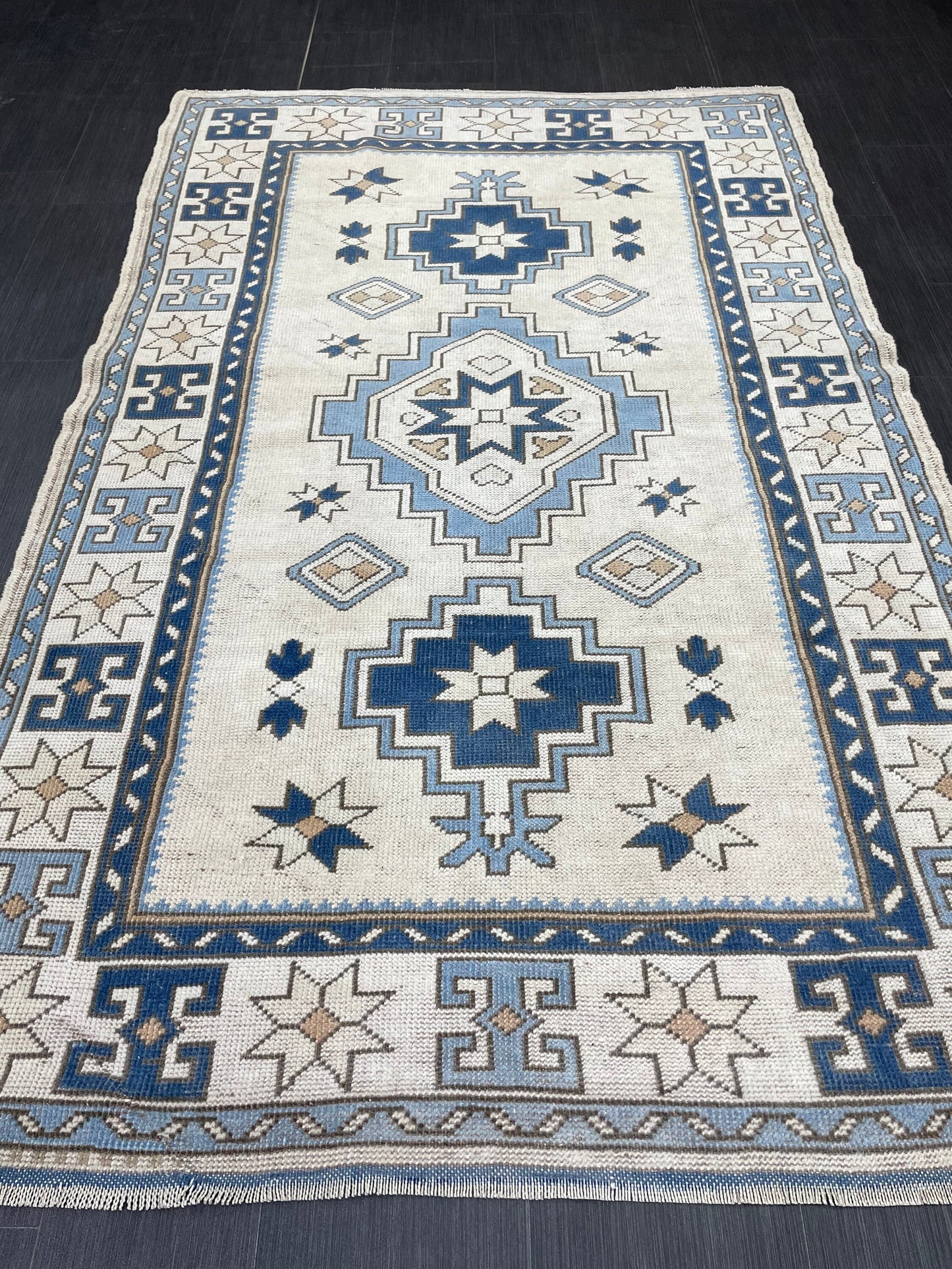 Vintage Rug Handmade 4.5 x 7.2 Rug, Oushak Rug, Turkish Rug Persian Rug Vintage Rug, Wool rug Oriental Rug Blue Rug