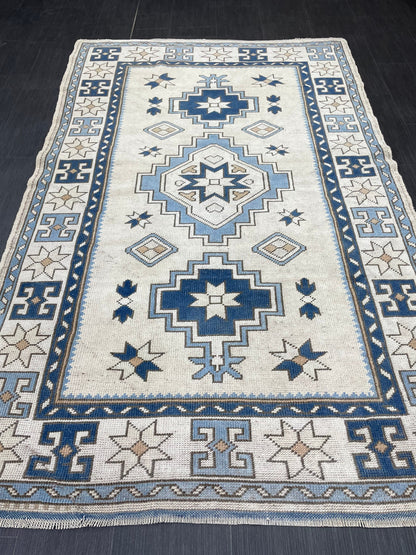 Vintage Rug Handmade 4.5 x 7.2 Rug, Oushak Rug, Turkish Rug Persian Rug Vintage Rug, Wool rug Oriental Rug Blue Rug