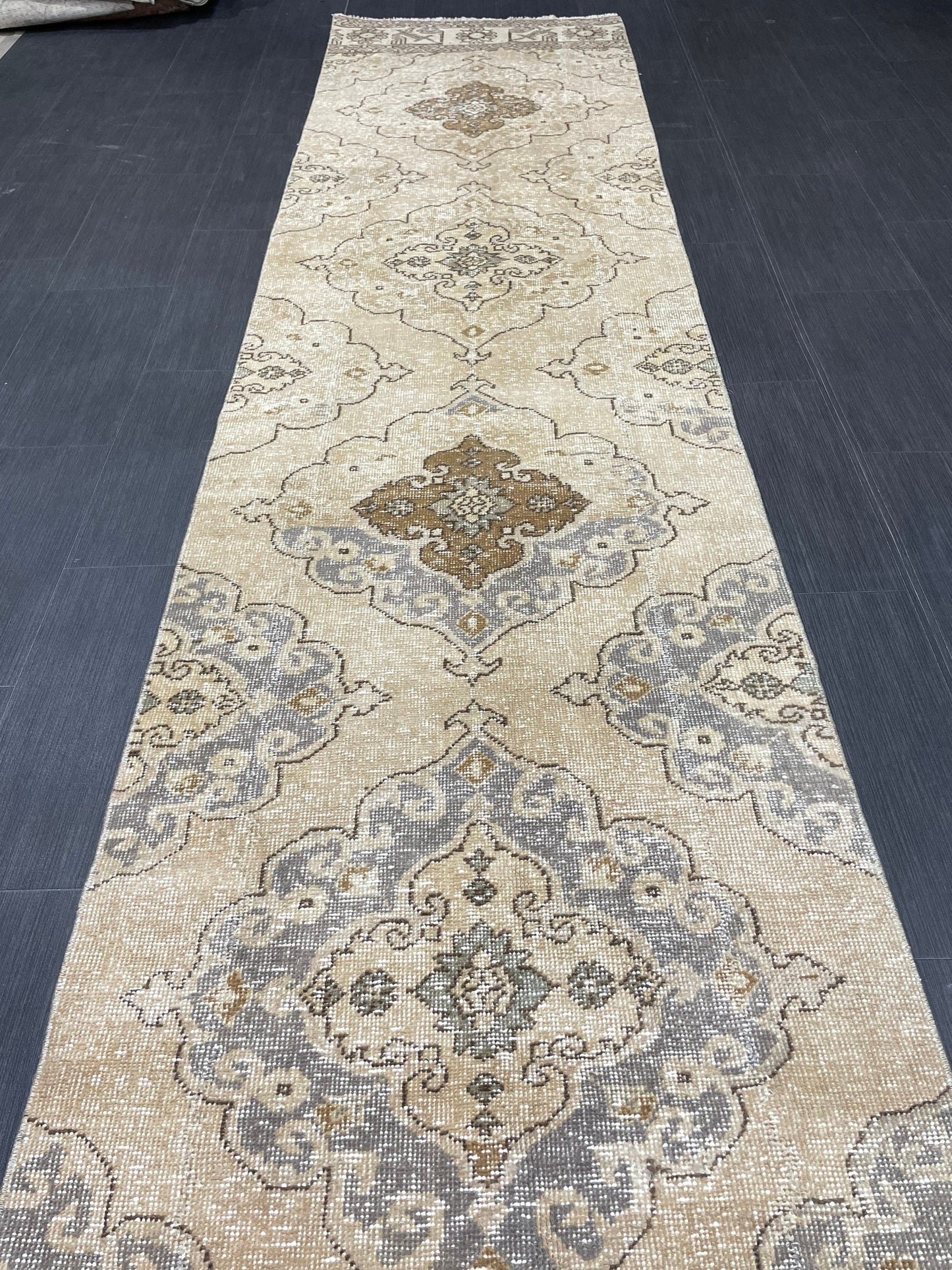 Hand Knotted Runner Rug Turkish Runner 2.7 x 13.5 Rug Vintage Runner Rug Hallway Runner Rug Kitchen Runner Rug Wool Runner Wool Oushak Rug