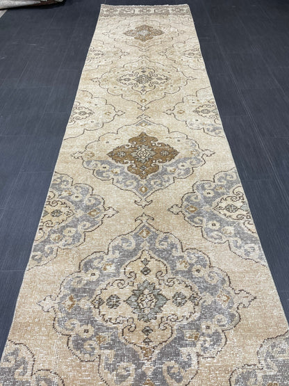Hand Knotted Runner Rug Turkish Runner 2.7 x 13.5 Rug Vintage Runner Rug Hallway Runner Rug Kitchen Runner Rug Wool Runner Wool Oushak Rug