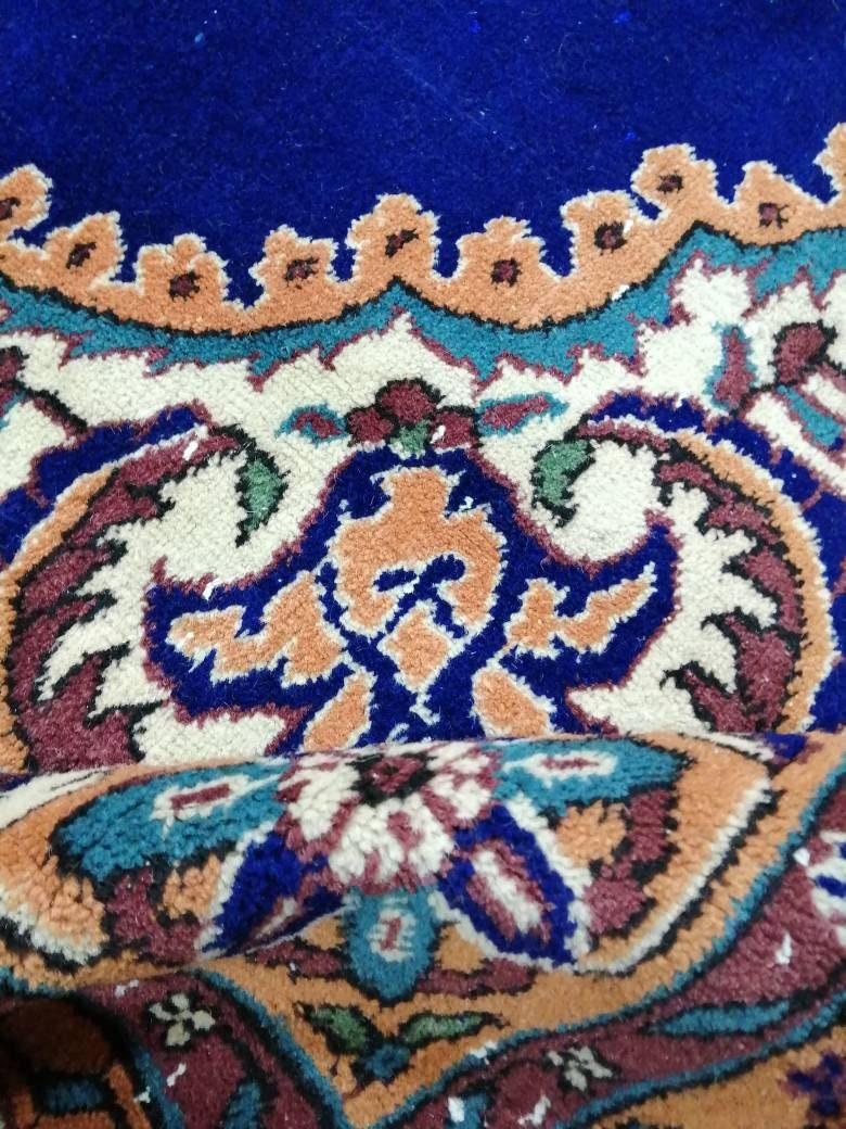 Navy High Wool Pile OUSHAK RUG 7 x 10.7 TURKISH Oushak Rug Vintage High Pile Oushak  Rug Vintage Rug Wool Oushak Rug Blue Rugs Persian Rug