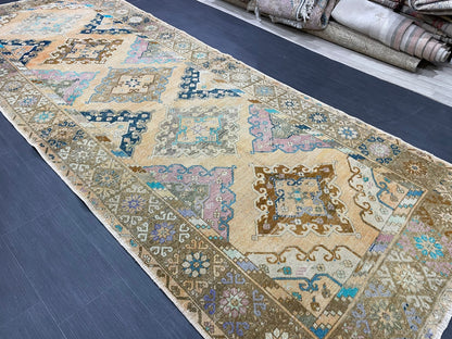 Vintage Hand Knotted Vintage 5 x 13.2 Runner Oushak Runner Rug Turkish Runner Rug Vintage Runner Rug Star Kitchen Runner Natural Wool Runner