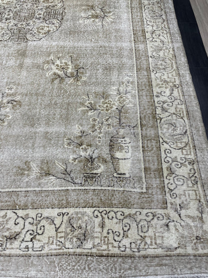 Large Muted Oushak Rug Large Area Antique 8.4 x 12.2 Vintage Turkish Rug Hand Knotted Rug Vintage Handmade Persian Rug