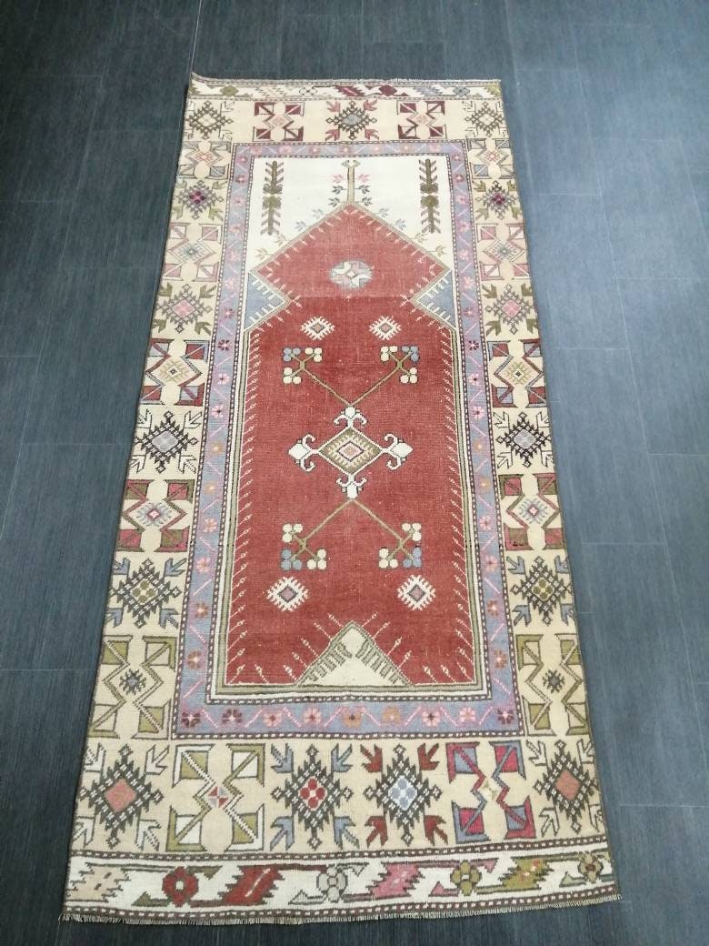 3 x 6.9 Oriental Runner Rug Muted Turkish Runner Rug Short Vintage Runner Rug Hallway Runner Rug Muted Runner Rug Wool Runner