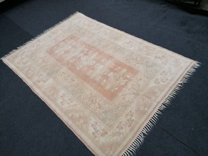 Oushak turkish rug, muted turkish  rug,vintage pastel wool rug,kitchen rug, vintage unique hand made rug bohemian rug 5'2x7'2