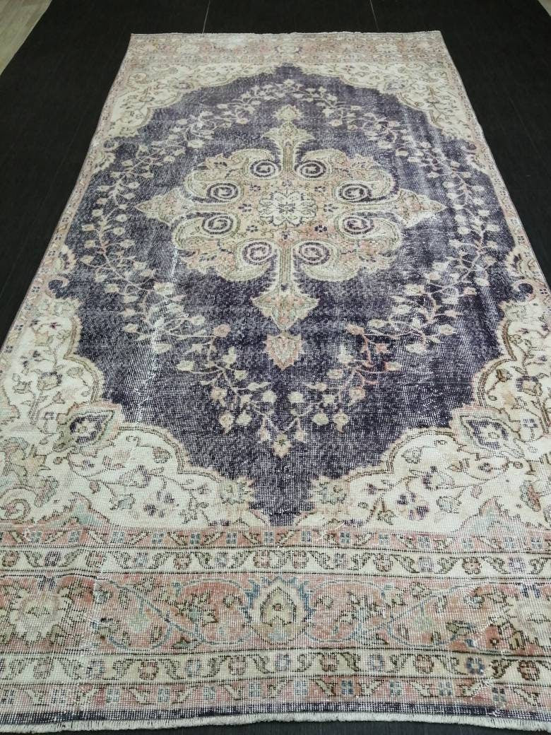 Purple Vintage Runner Rug 10.6.x 5.4  Hallway Runner Rug Kitchen Runner Rug Hand Made Wool Runner Rug Wool Oushak Runner Rug