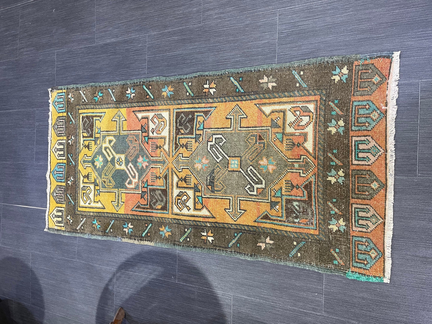 Hand Knotted Runner Rug, Vintage 2 x 4.4 Runner Rug,Handmade Short Runner Rug,Bathroom Runner Rug, Antique Runner Rug, Vanity Runner Rug