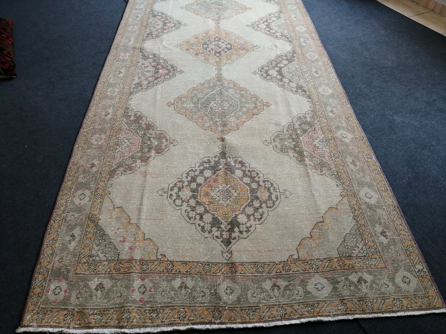 5 x 12.6 OUSHAK RUG TURKISH Muted Runner Rug Vintage Oushak Runner Rug Vintage Runner Rug Wool Oushak Rug Hand Made Rugs Vintage Turkish Rug