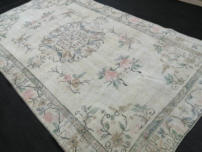 MUTED Rug, 5 x 8.6 Vintage Hand Made Rug, Oushak Rug, Faded Rustic Rug, ORIENTAL Rug, Turkish Rug, Farmhouse Rug, Vintage Persian rug