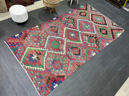 Vintage Handmade 5 x 9.4 Rug, Flatwoven Oushak Rug, Rustic Rug, Flat Weave Rug, Turkish KILIM Rug, Farmhouse Rug, Vintage Wool rug