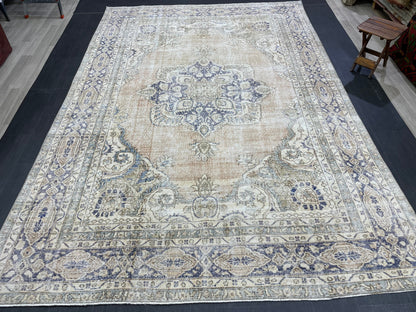 Muted Persian RUG 7.4 x 10.7 Turkish Oushak Rug Vintage Large Rug Vintage Rug Wool Muted Distressed Rug Handmade Rug Hand Knotted Rug