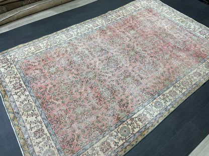 Oriental Vintage 6.6 x 10.6 Rug Vintage Hand Knotted Rug Wool Oushak Rug Hand Made Rugs Vintage Turkish Rug Persian Rug Distressed Rug