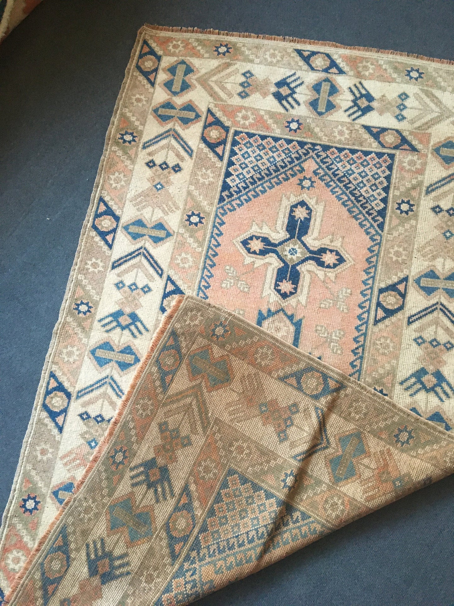 3.7x6.2 ft muted anatolian bedroom rug, vintage kitchen green floor rug, handmade wool blue turkish living room area rug, bathroom wide rug