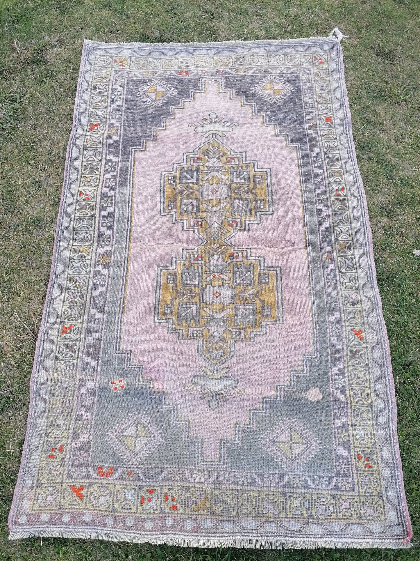 4x6.5 feet oushak turkish bathroom rug, vintage handmade wool rug, kitchen area medium size rug, living room rug, laundry rug,faded blue rug