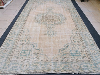 6x10 feet large vintage rug, rustic oushak rug, distressed turkish handmade rugs, living room area rug, vintage oversize rug