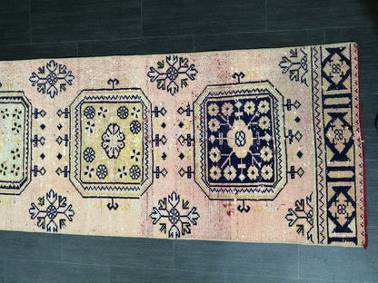 Distressed Turkish Runner Rug 10.3 X 2.4 Vintage Runner Rug Hallway Runner Rug Kitchen Runner Rug Wool Runner Rug Wool Oushak Rug