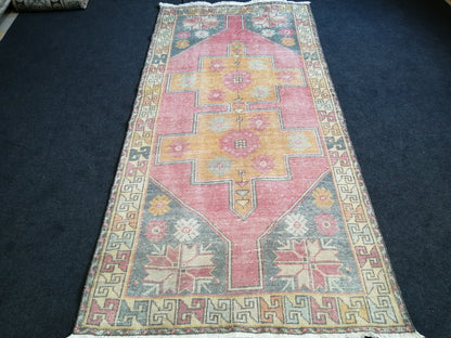 Turkish Rug Oushak Rug 4x8 Vintage Rugs, Wool Handmade Runner Rugs, Runner Rug, Vintage Rug, Hand Made Rug 4x8 Runner Rug
