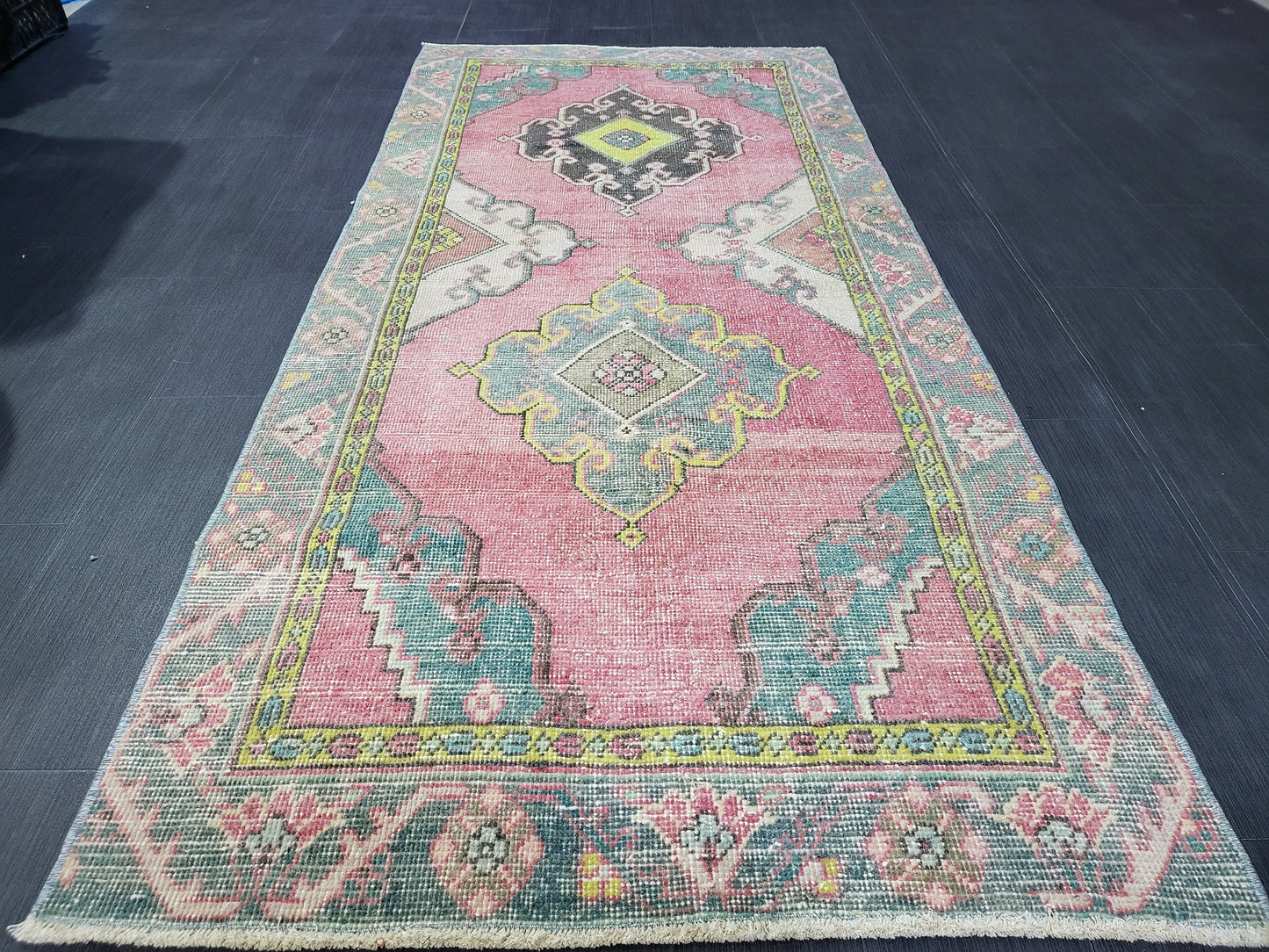 Vintage Rug,  TURKISH 3 x 6.2 HANDMADE Rug, Vintage Turkish Rug, Oushak Rug, Turkish Oushak Rug, Vintage Handknotted Rug, Wool Rug