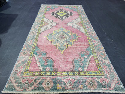 Vintage Rug,  TURKISH 3 x 6.2 HANDMADE Rug, Vintage Turkish Rug, Oushak Rug, Turkish Oushak Rug, Vintage Handknotted Rug, Wool Rug