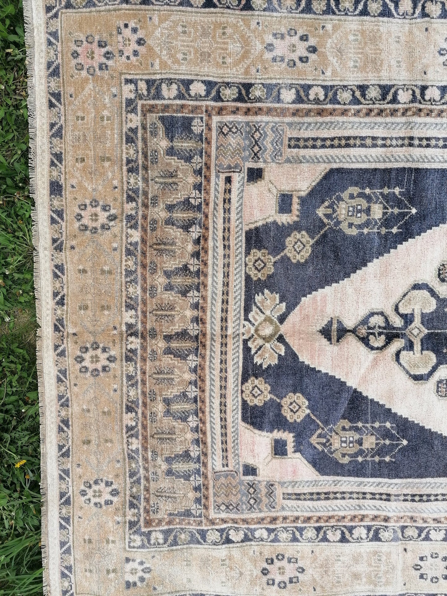 Quality oushak rug, blue turkish rug 5'2x10 large vintage rug wool oushak rug hand made rug