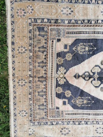 Quality oushak rug, blue turkish rug 5'2x10 large vintage rug wool oushak rug hand made rug