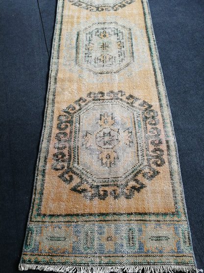 11.8 x 2.7 Muted Oushak Runner Rug Turkish Runner Rug Vintage Runner Rug Hallway Runner Rug Kitchen Runner Rug Wool Runner Rug