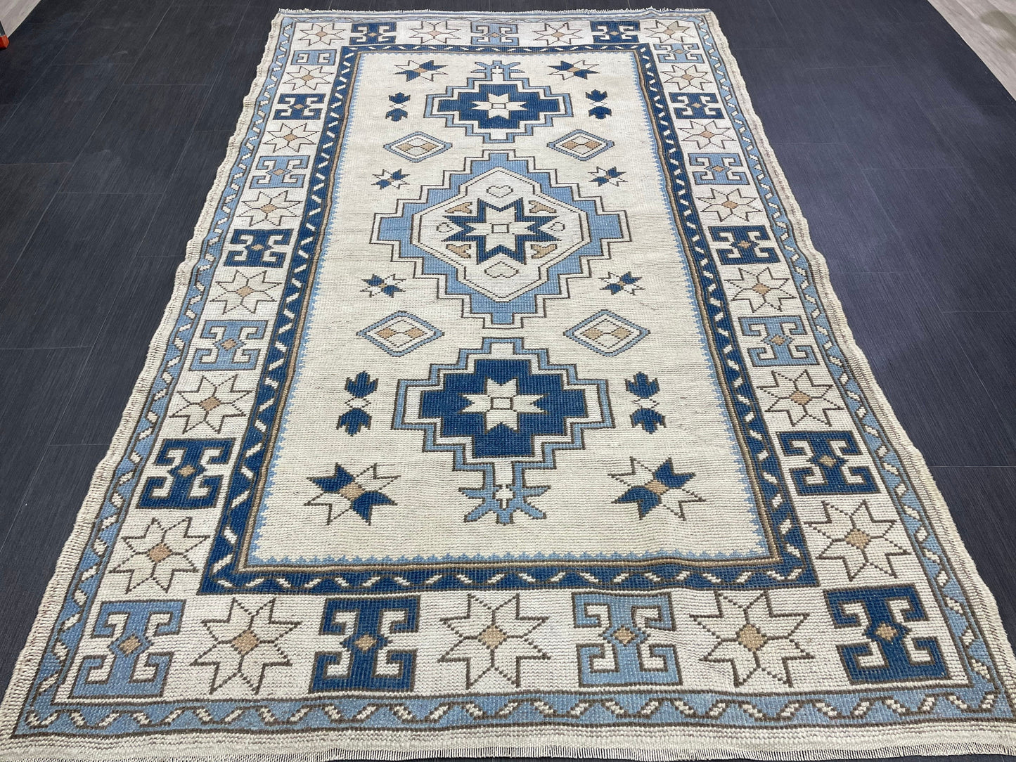 Vintage Rug Handmade 4.5 x 7.2 Rug, Oushak Rug, Turkish Rug Persian Rug Vintage Rug, Wool rug Oriental Rug Blue Rug