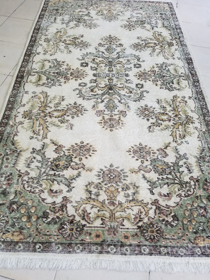 Turkish oushak rug, earth tone rug, pastel color rug, ethnic motif, minimalist rug traditional turkish design 7'x3'11" feet