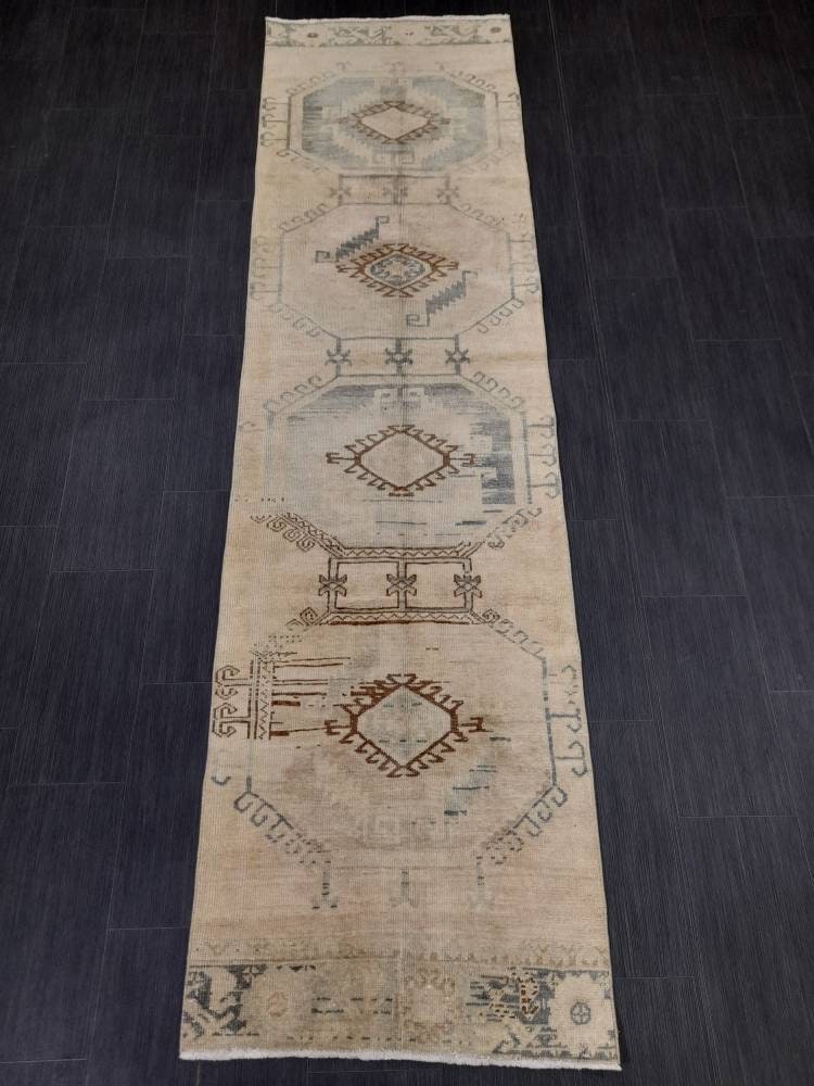 Muted Vintage Runner Rug 2.7 x 10 Muted Turkish Runner Rug Oriental Runner Rug Hallway Runner Rug Kitchen Runner Rug Persian Runner