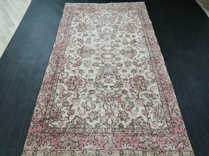 Pink Rug 4.5x 8 Hand Made Rug, Oushak Rug, Rustic Rug, Bohemian Rug, Rug Runner, Turkish Rug, Farmhouse Rug, Vintage Rug, Wool rug