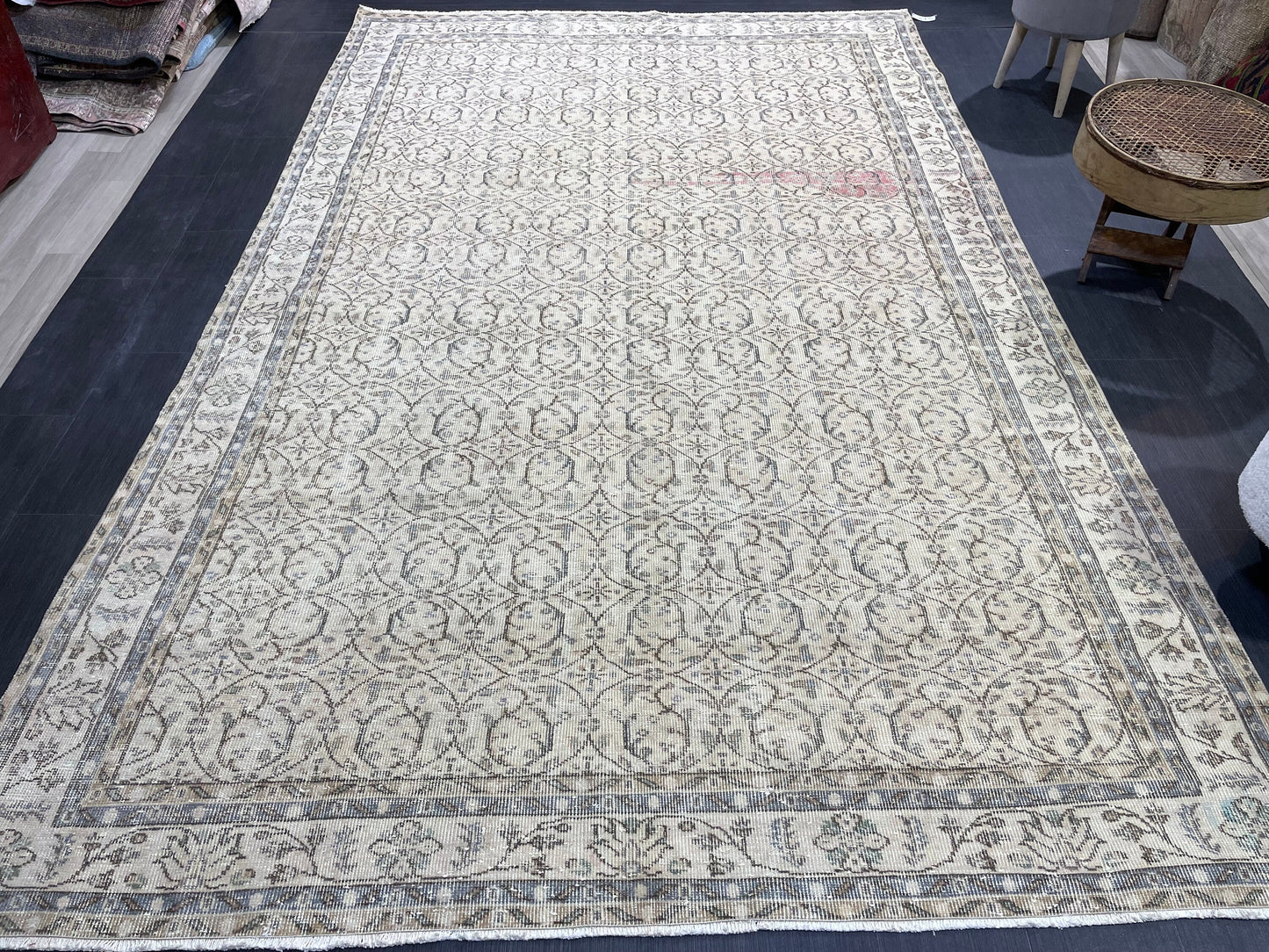 Vintage Rug, Turkish 6.8 x 10.6 Rug, Muted Livingroom Rug, Kitchen Rug, Handmade Wool Rug, Hand Knotted Rug, Oushak Rug