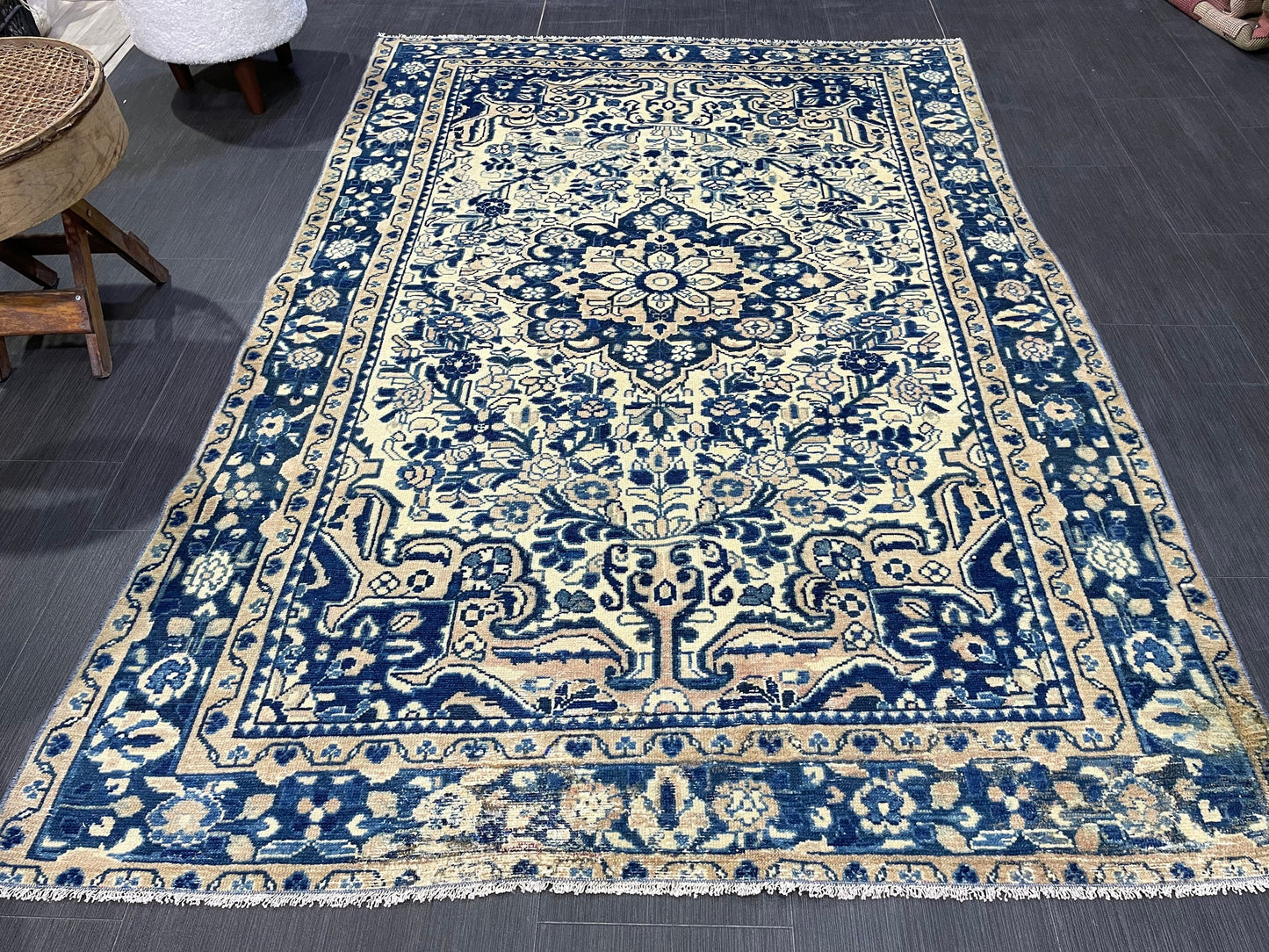 Persian Rug, Vintage 4.5 x 6.5 Rug, Navy Hand Knotted Rug, HANDMADE Rug, Vintage Turkish Rug, Oushak Rug, Oriental Rug, Wool Rug