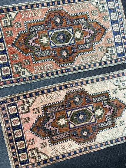 Coordinating Small Rug Turkish Rug Mini Twin Small Area Rug 1.7 x 3.3 Turkish Pair of Persian Hand Made Rug Matching Oriental Vintage Rug