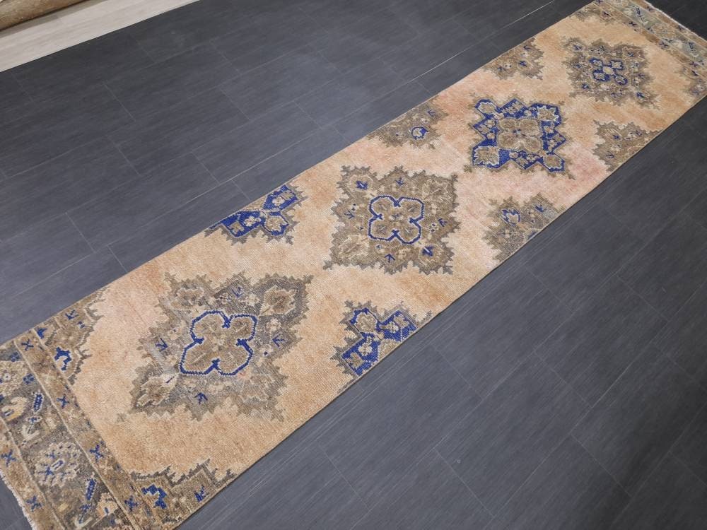 Antique Runner Rug 2.6 x 11.6 Persian Runner Rug Wool Oushak Rug Oushak Runner Rug Turkish Runner Rug Kitchen Runner Rug Hallway Runner Rug