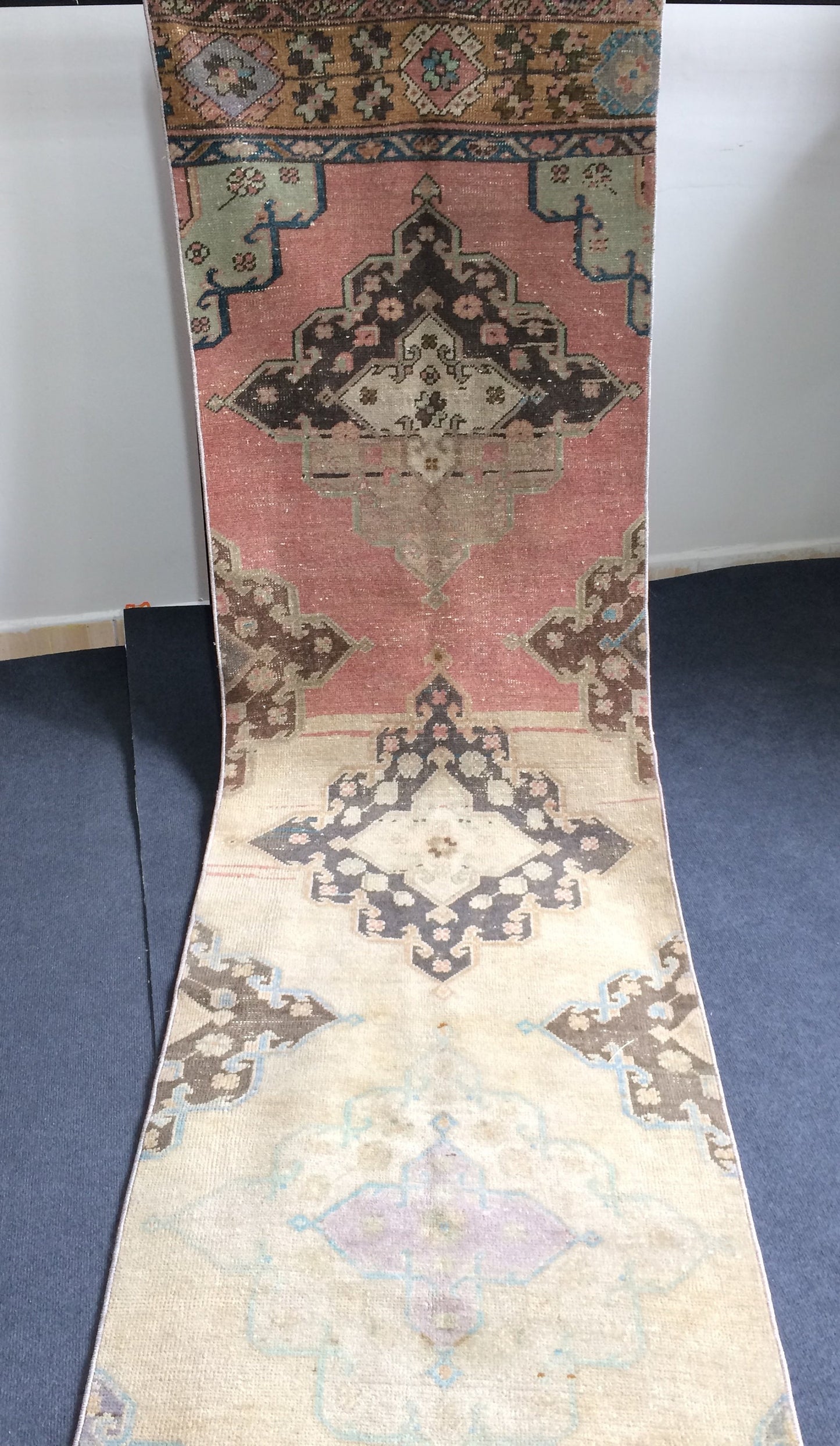 13.5 x 2.7 Turkish Runner Vintage Runner Rug Oushak Rug Runner Boho Runner Rugs Wool Runner Rug Hand Made