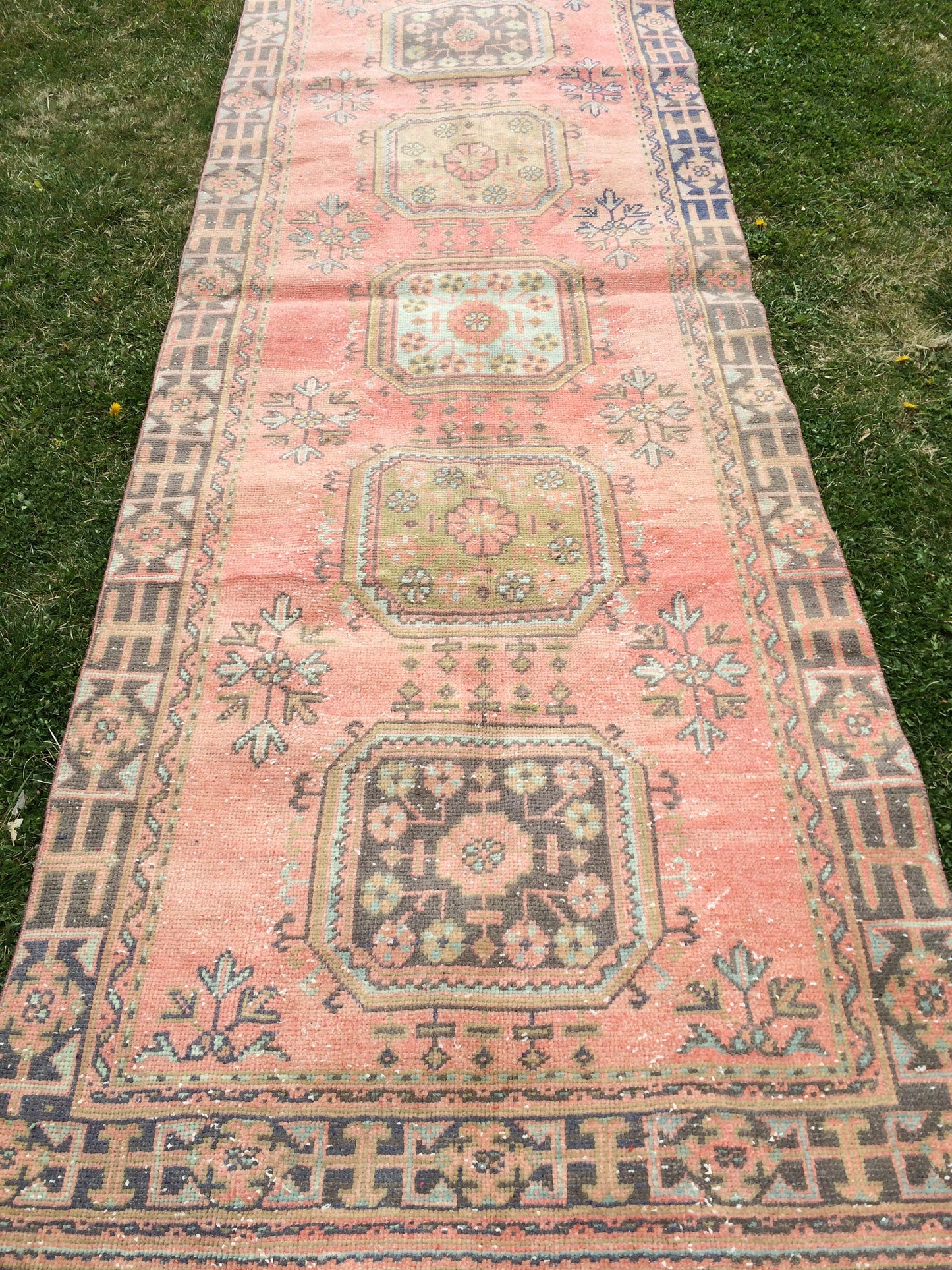 Vintage Turkish Runner Rug, 4x11 Oushak Runner Rug, Handmade Runner Rug, Hand Knotted Runner Rug Hallway Runner, Kitchen Runner