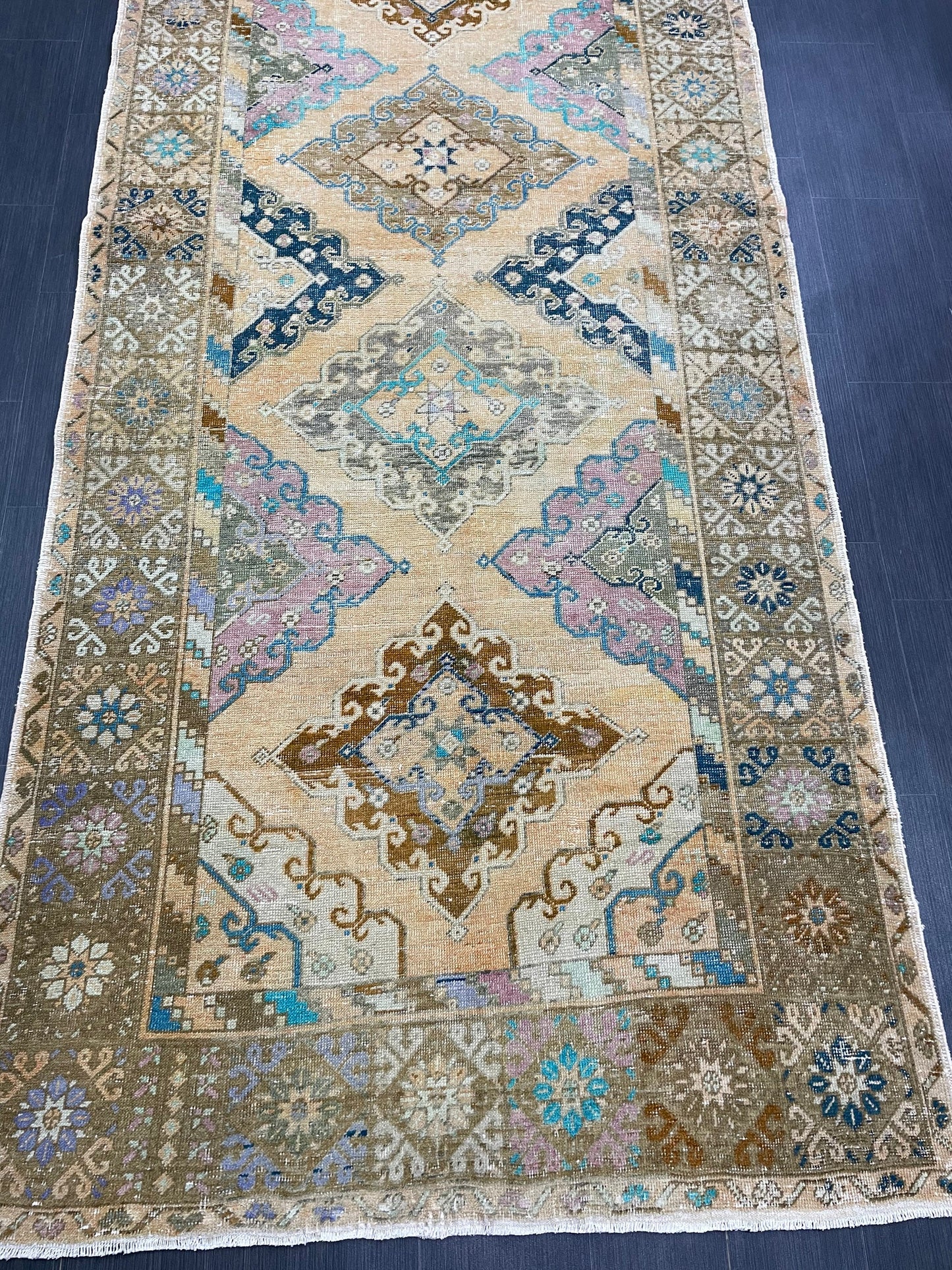 Vintage Hand Knotted Vintage 5 x 13.2 Runner Oushak Runner Rug Turkish Runner Rug Vintage Runner Rug Star Kitchen Runner Natural Wool Runner