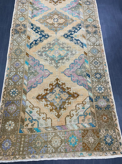 Vintage Hand Knotted Vintage 5 x 13.2 Runner Oushak Runner Rug Turkish Runner Rug Vintage Runner Rug Star Kitchen Runner Natural Wool Runner