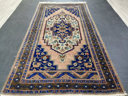 9.5 x 5 OUSHAK RUG Navy Blue TURKISH Oushak Rug Vintage Oushak Runner Rug Vintage Runner Rug Wool Oushak Rug Hand Made Rugs  Turkish Rug