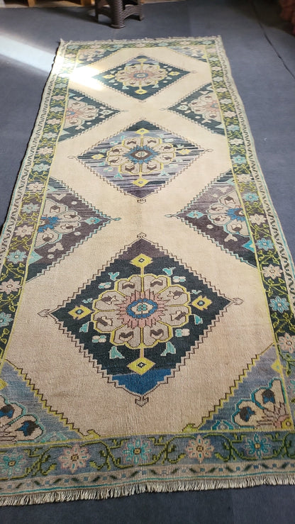 Oushak Runner Rug, Turkish 4.2 x 10.3 Runner Rug, Vintage Runner Rug, Persian Hallway Runner Rug, Handmade Runner Rug Wool Anatolian Runner