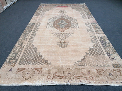 Vintage rustic wool rug 4'3x8 handmade turkish rug, natural living room rug,