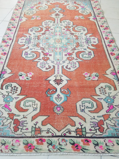 Oushak turkish rug, vintage rug, turkish area rugs, floor rug 7'4"x 4'4"