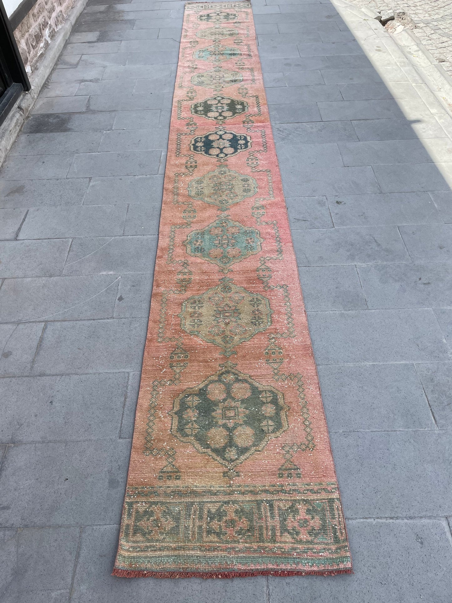 Hand Knotted Extra Long Turkish Runner Very Long Oushak Runner Rug 2.4 x 18.8 Vintage Runner Rug XL Oriental Runner Rug Staircase Runner
