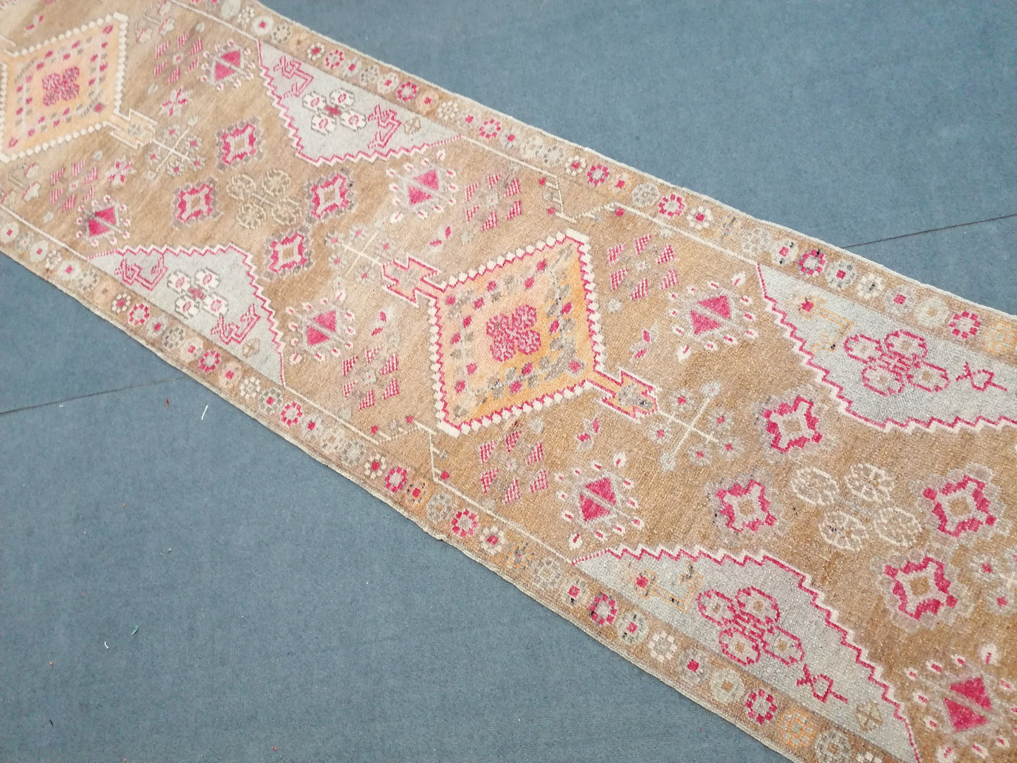 Oushak wool runner 2'10x15'8 long vintage runner, hallway handmade runner