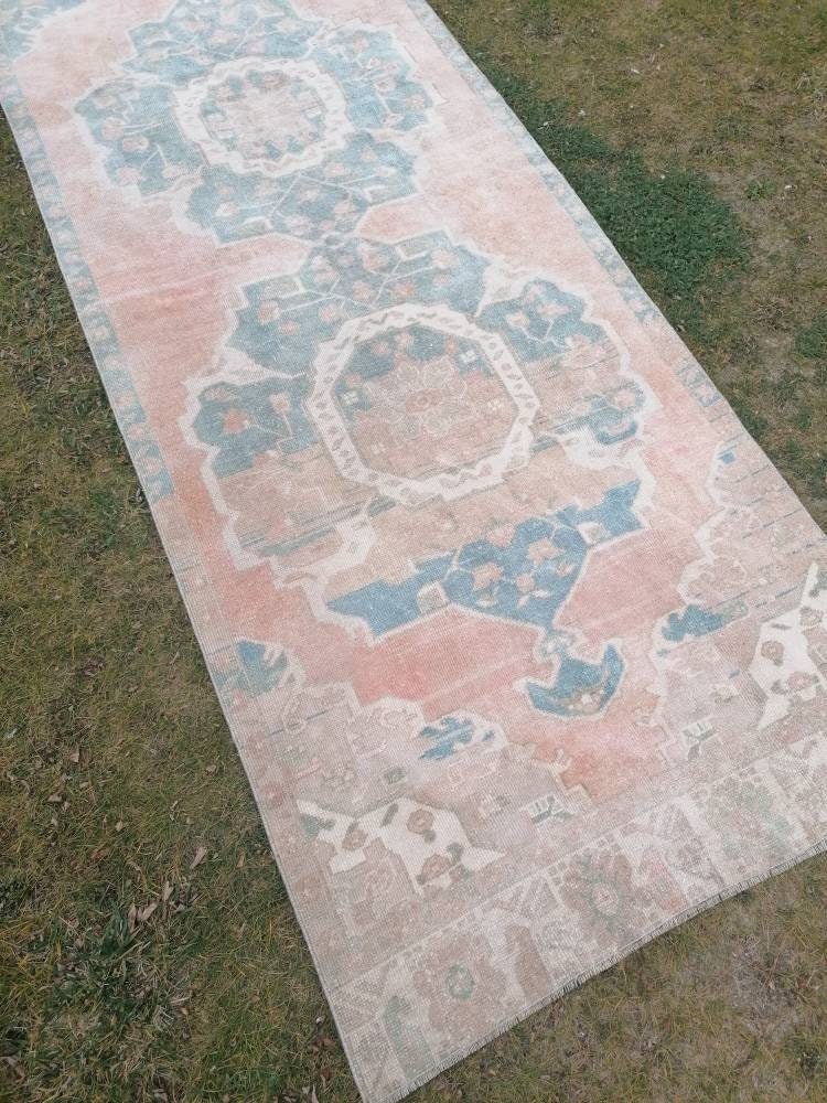 3.10 x 10.7 Muted vintage rug, oushak runner rug  hallway runner, kitchen vintage anatolian rug