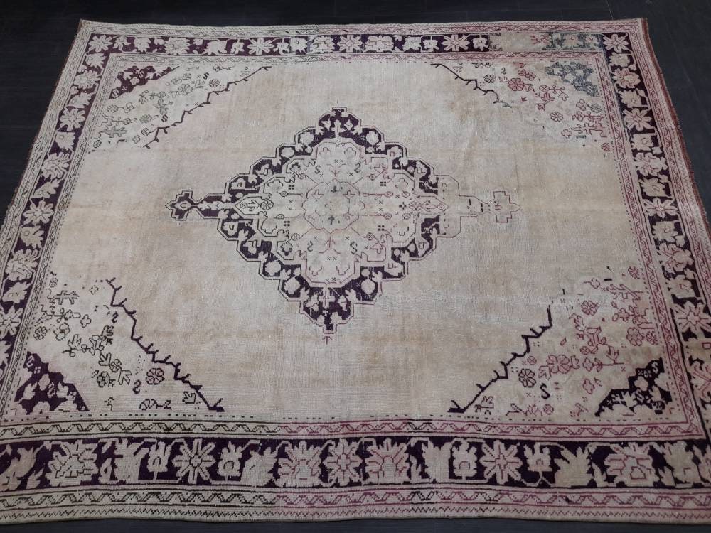 ANTIQUE OushakRug Muted Turkish Wool Rug Vintage 8x10 Rug Persian Rug Muted Oriental Rug Wool Purple Hand Knotted Rug
