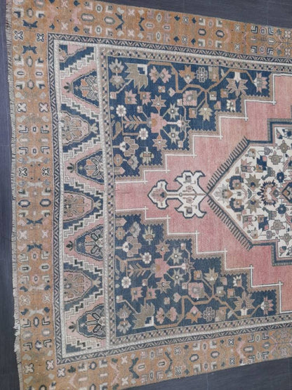 Blue and Pink OUSHAK RUG 6 x 11 TURKISH Rug Vintage Oriental Rug Vintage Persian Rug Wool Oushak Rug Hand Made Rug Vintage Turkish Rug