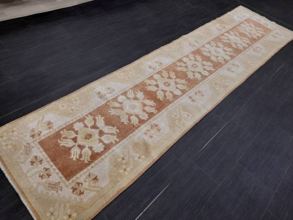 Vintage Runner Rug Hallway Runner Rug Muted 2.4 x 10 Kitchen Runner Rug Muted Wool Runner Rug Oushak Runner Rug Turkish Rug Runner
