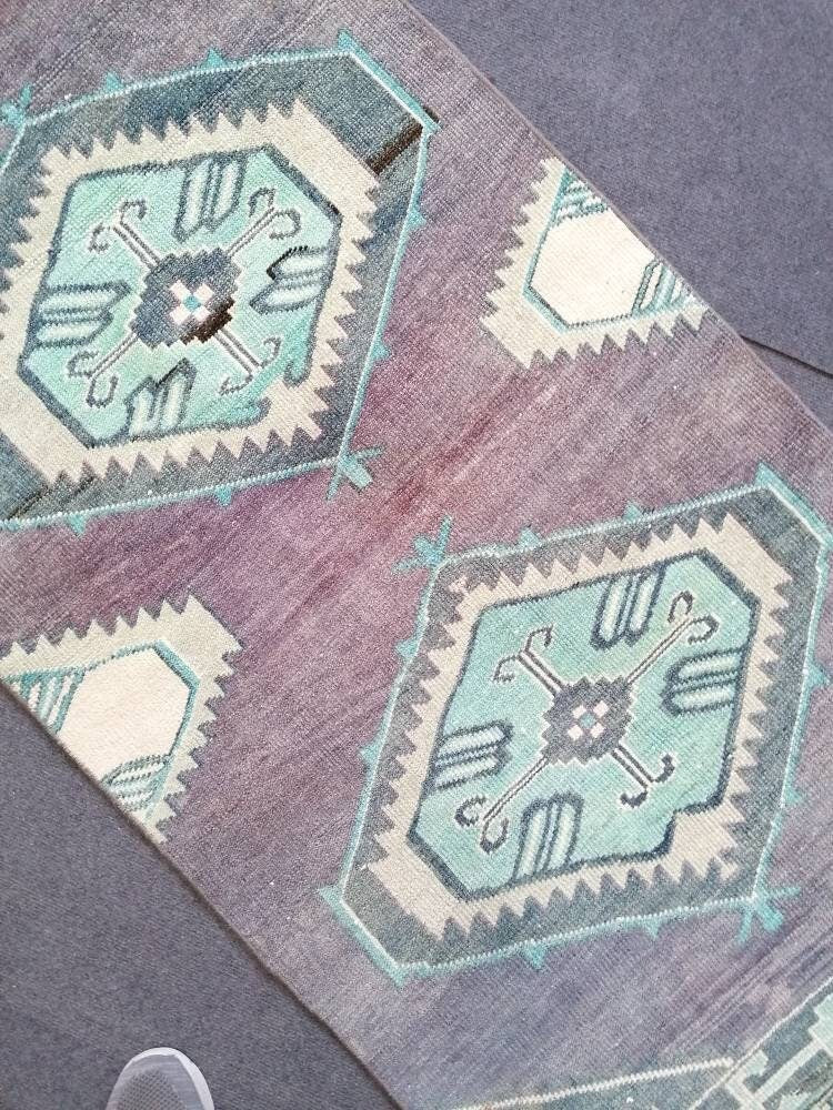 Vintage  purple runner 2'7x9'5 oushak wool runner hallway handmade runner, turkish runner rug, entery runner, kitchen runner